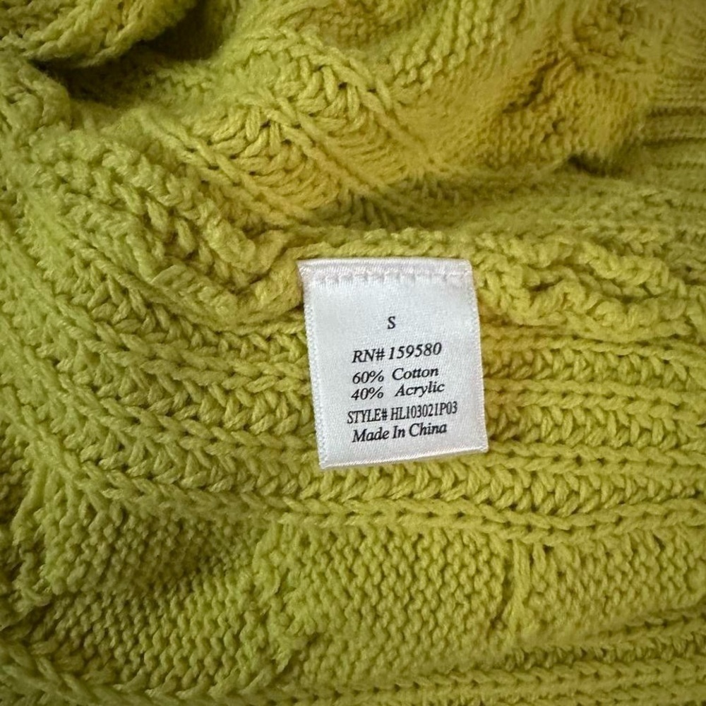 Pink Lily Cable Knit Open Front Cardigan – Lime Yellow – Size S - Picture 5 of 5